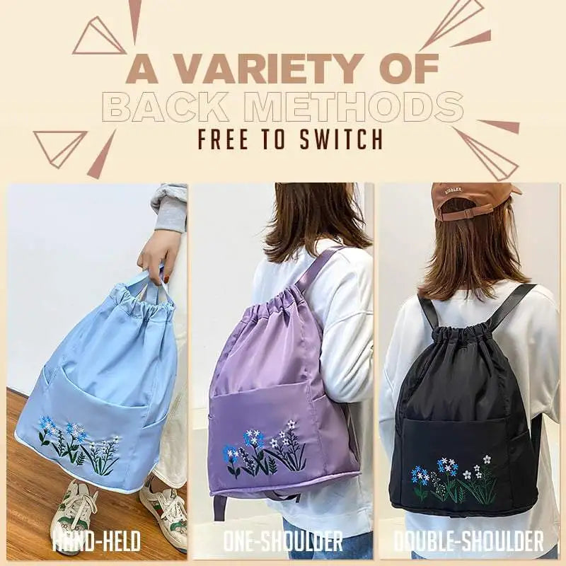 Women's Drawstring Backpack Folding Soft Multifunction Portable Fashion Women Travel Shopping Handbag