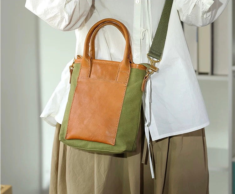 Cross-body canvas bag, women genuine leather handbag casual shoulder bag