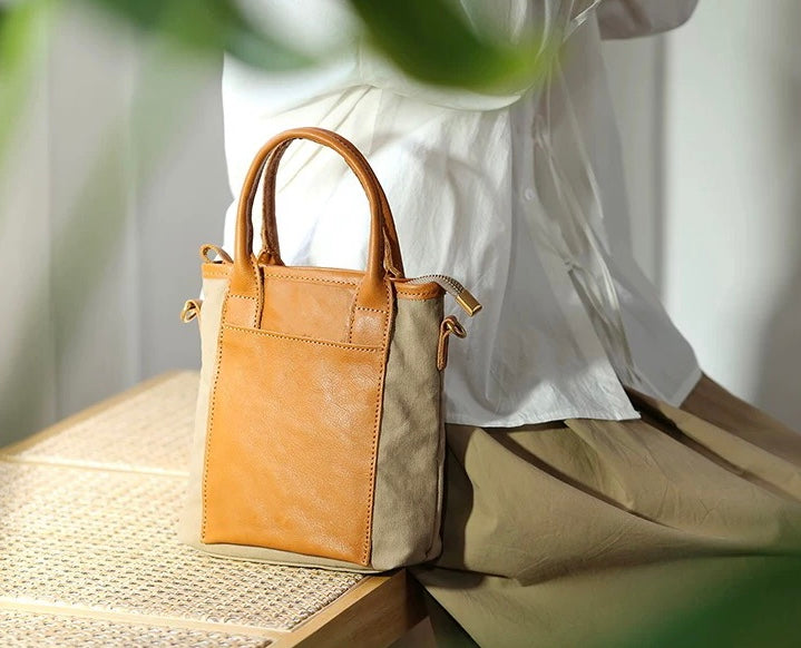 Cross-body canvas bag, women genuine leather handbag casual shoulder bag
