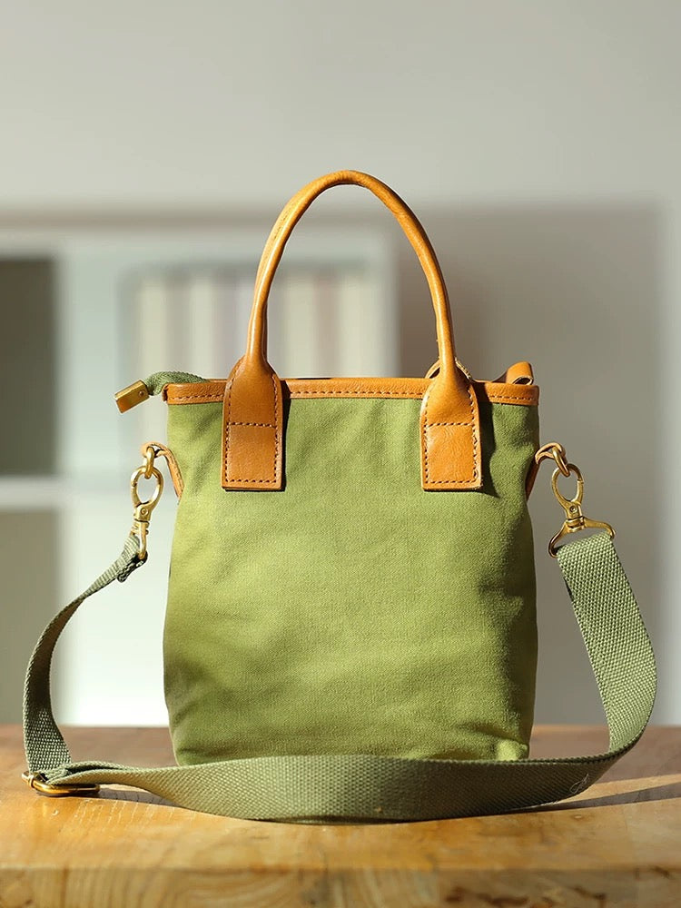Cross-body canvas bag, women genuine leather handbag casual shoulder bag