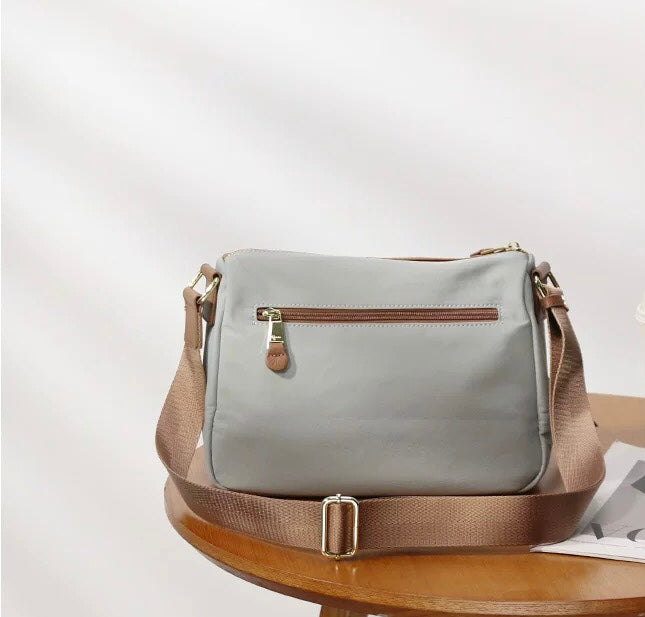 Waterproof nylon oxford cloth with genuine leather women's bag contrast color versatile casual crossbody bag