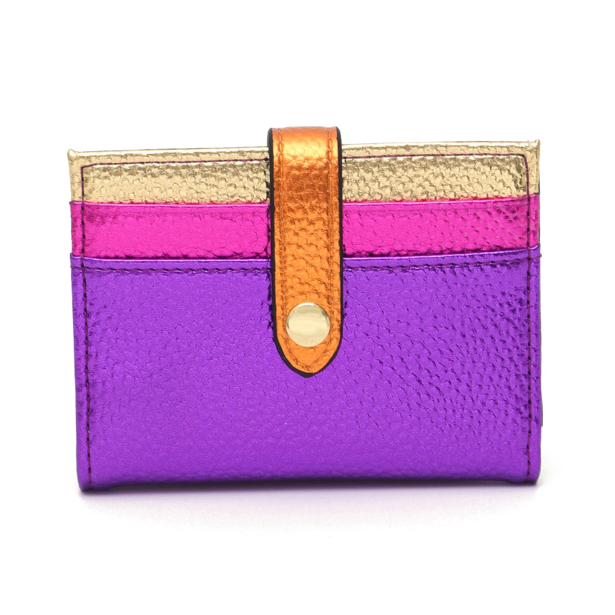 Fashion Metallic Color Block PU Leather Credit Card Holder