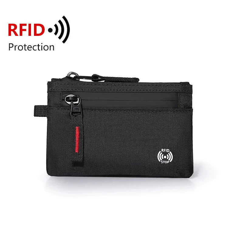 Men Credit Card Holder Nylon Slim Purse Zipper Key Card Case