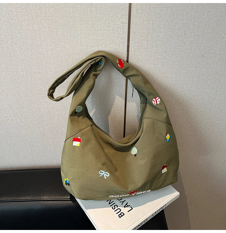 Embroidery Prints Shoulder Bags Large Capacity Simple Women's Bags