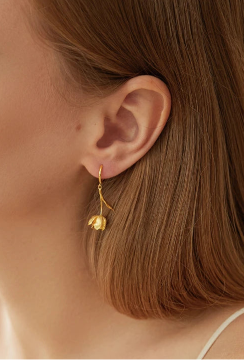 925 Sterling Silver Flower Dangle Earrings For Women Luxury Hoop Earring