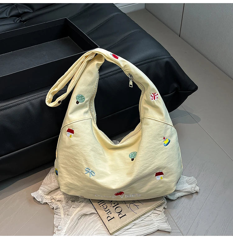 Embroidery Prints Shoulder Bags Large Capacity Simple Women's Bags