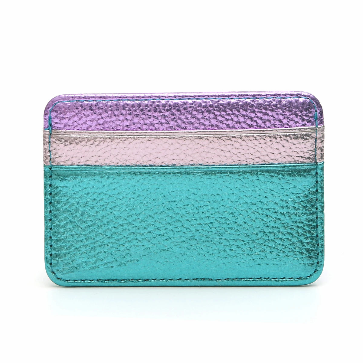 Luxury Metallic PU Vegan Leather Contrast Color RFID Thin Short Wallet Card holders