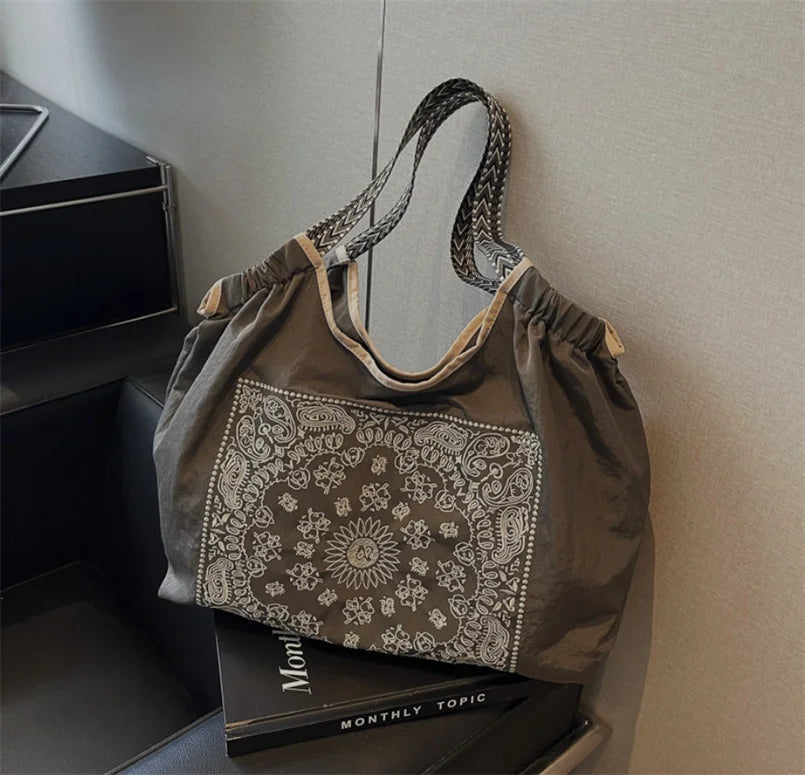  Fashion Nylon Embroidered Women's Shoulder Bag Large Capacity Shopping Bag 
