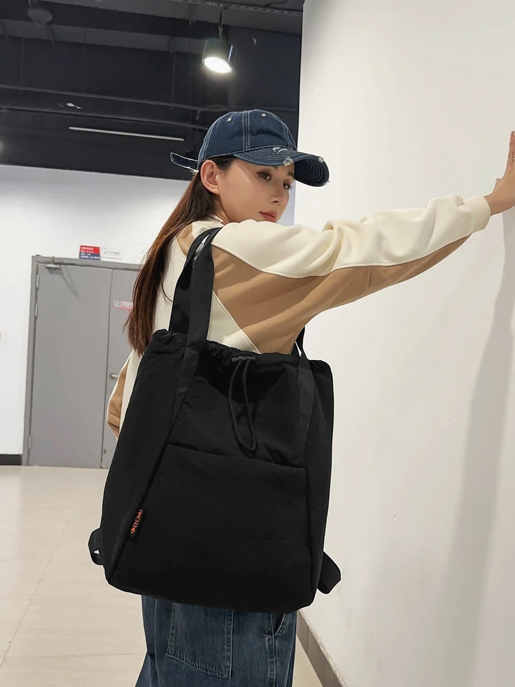 Solid Large Capacity Backpacks Strap-on Canvas for Women Fashion Softback