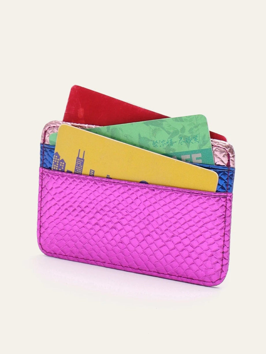 Luxury Metallic PU Vegan Leather Contrast Color RFID Thin Short Wallet Card holders