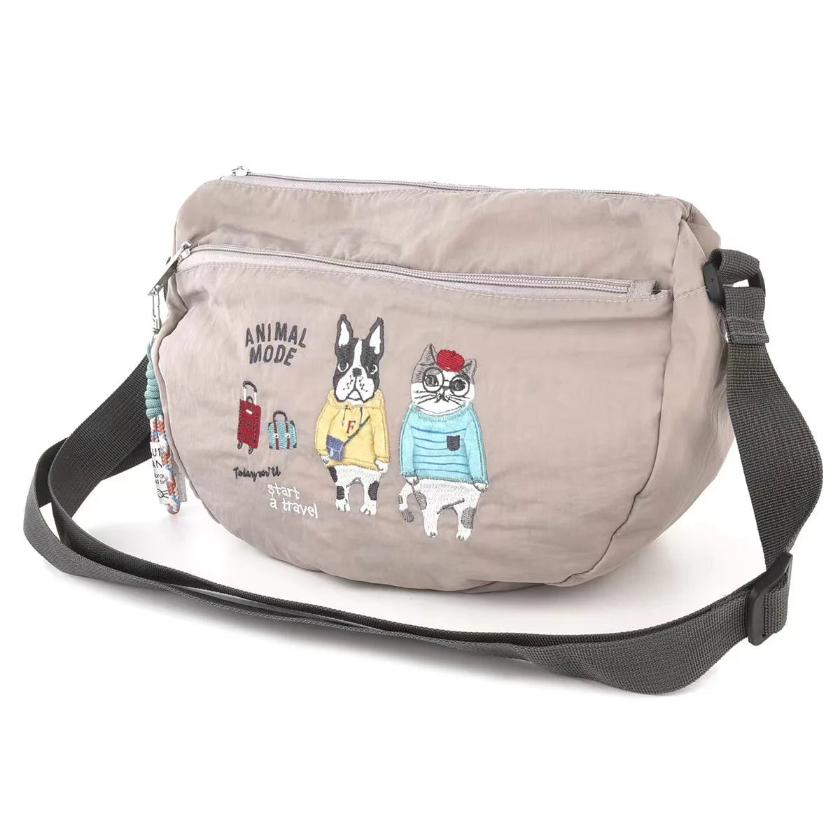 Embroidery Dog and Cat Crossbody Bag Handbag