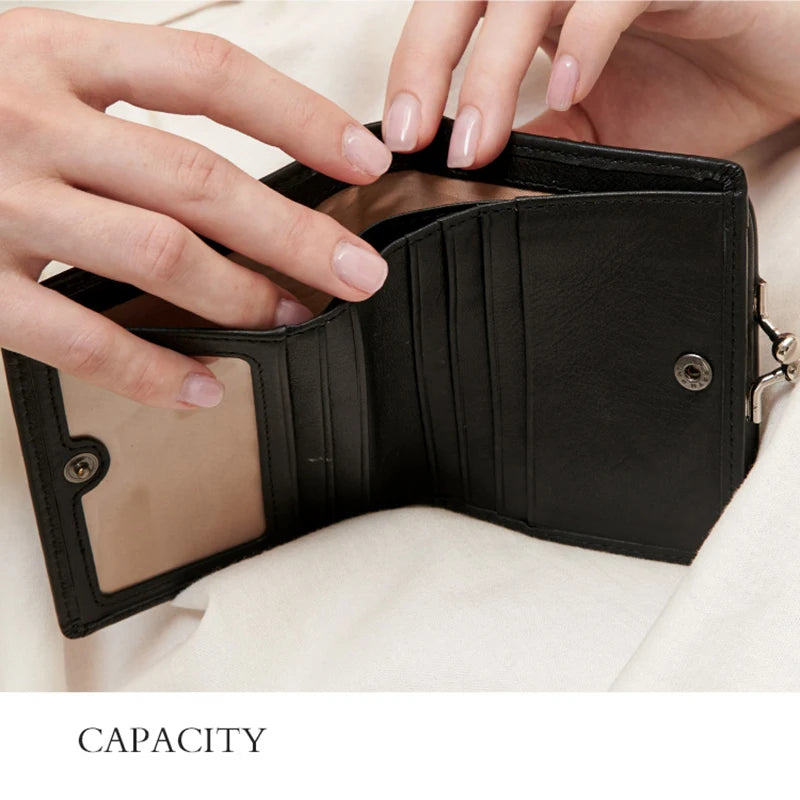 Genuine Cow Leather Small Women's Purse Card Holder With Kiss Lock Coin Pocket Bag