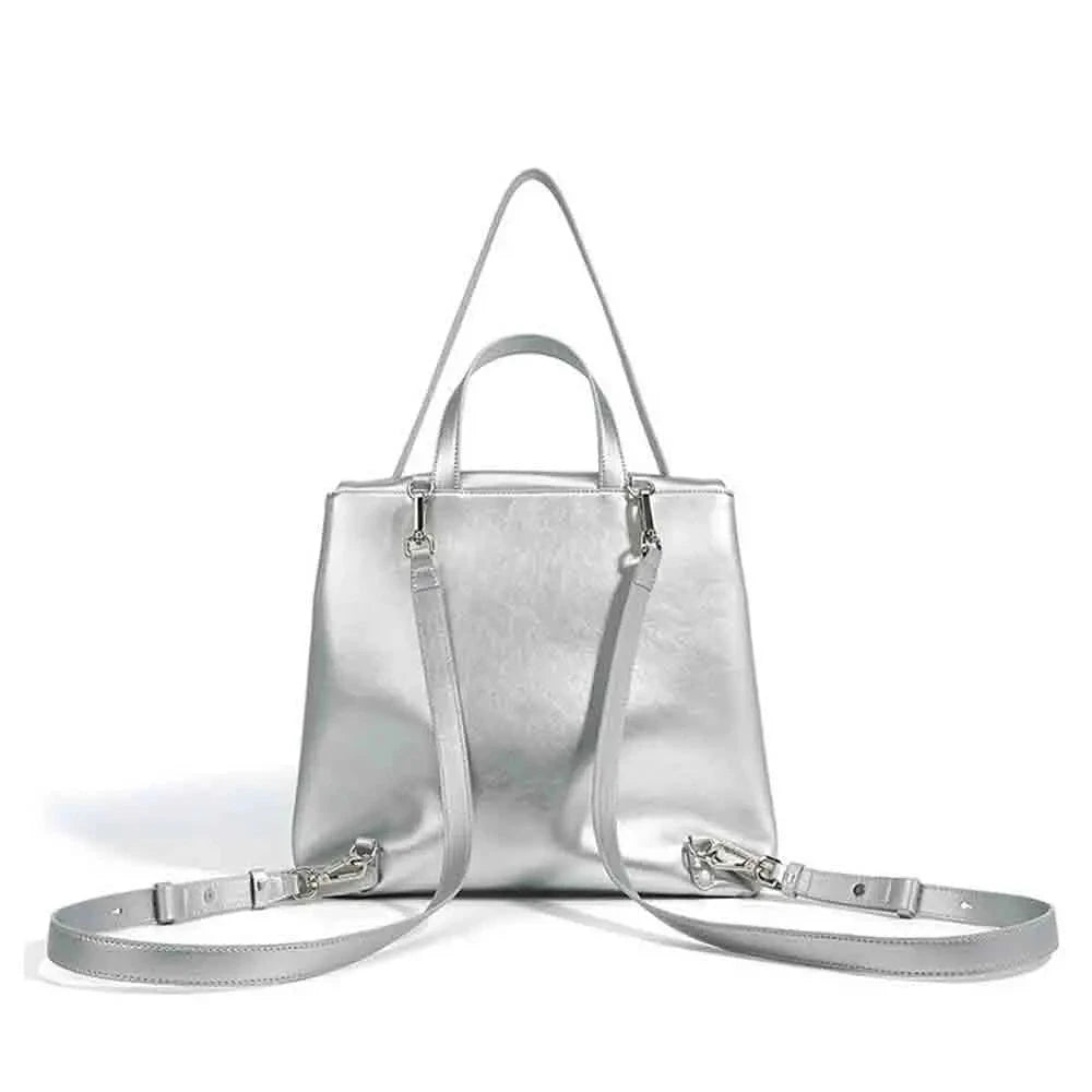 Women Fashion Silver Backpack Genuine Leather Lady Backpack