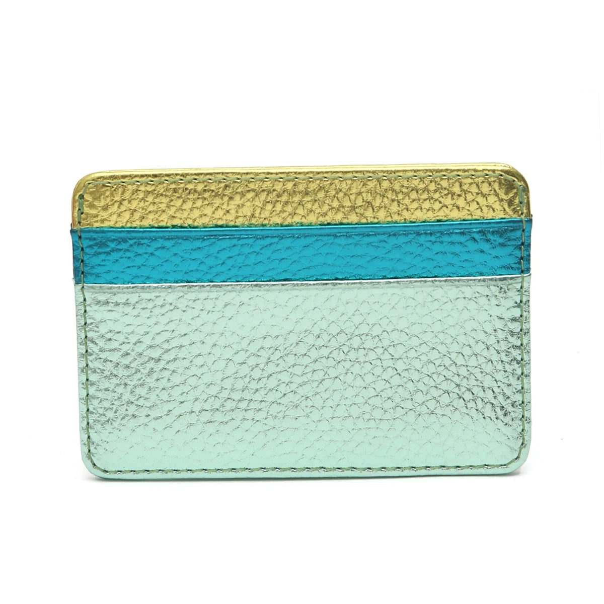 Luxury Metallic PU Vegan Leather Contrast Color RFID Thin Short Wallet Card holders