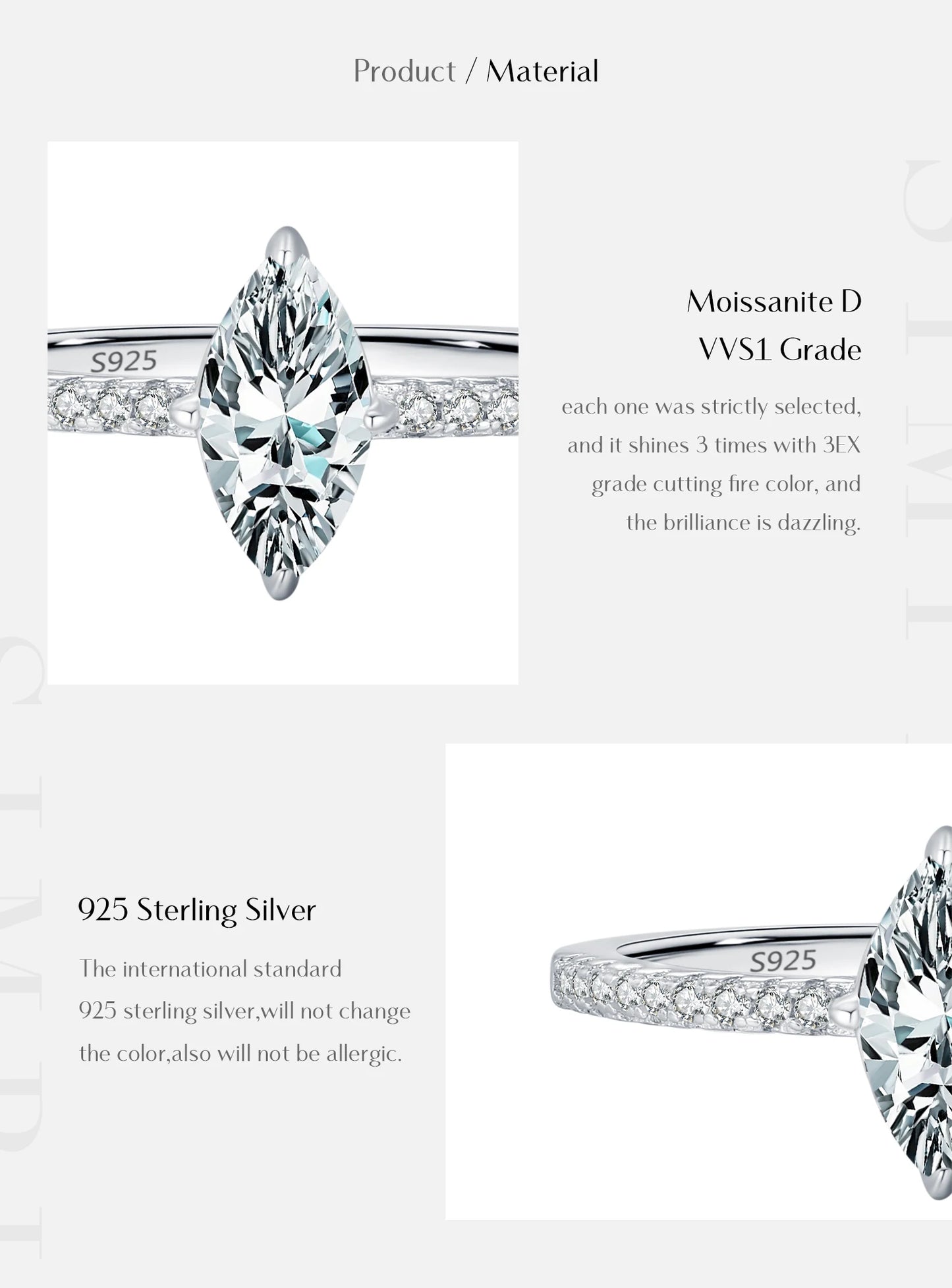 0.5Ct Rhombus Moissanite Ring 925 Sterling Silver Sparkling Lab Created Diamond For Women