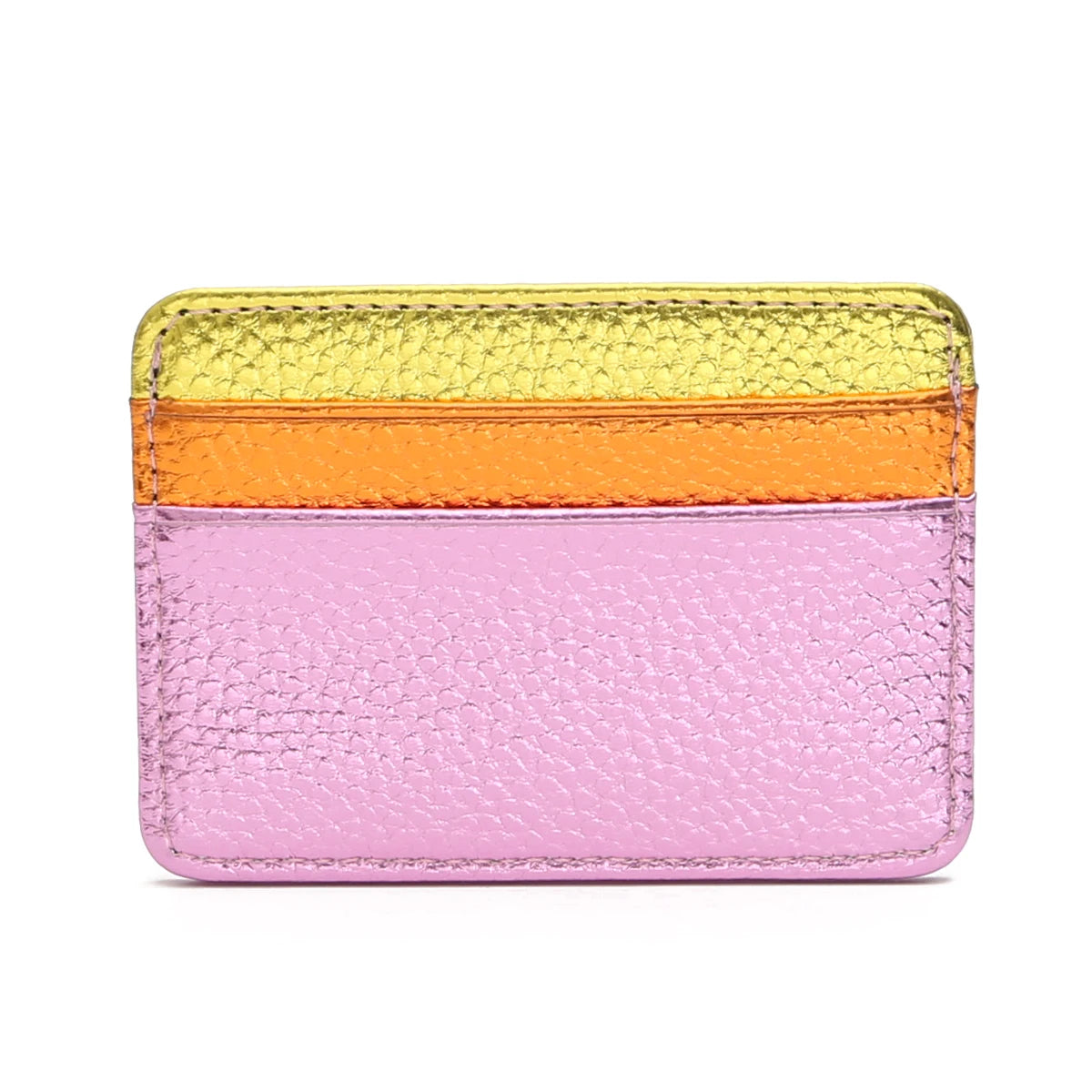 Luxury Metallic PU Vegan Leather Contrast Color RFID Thin Short Wallet Card holders