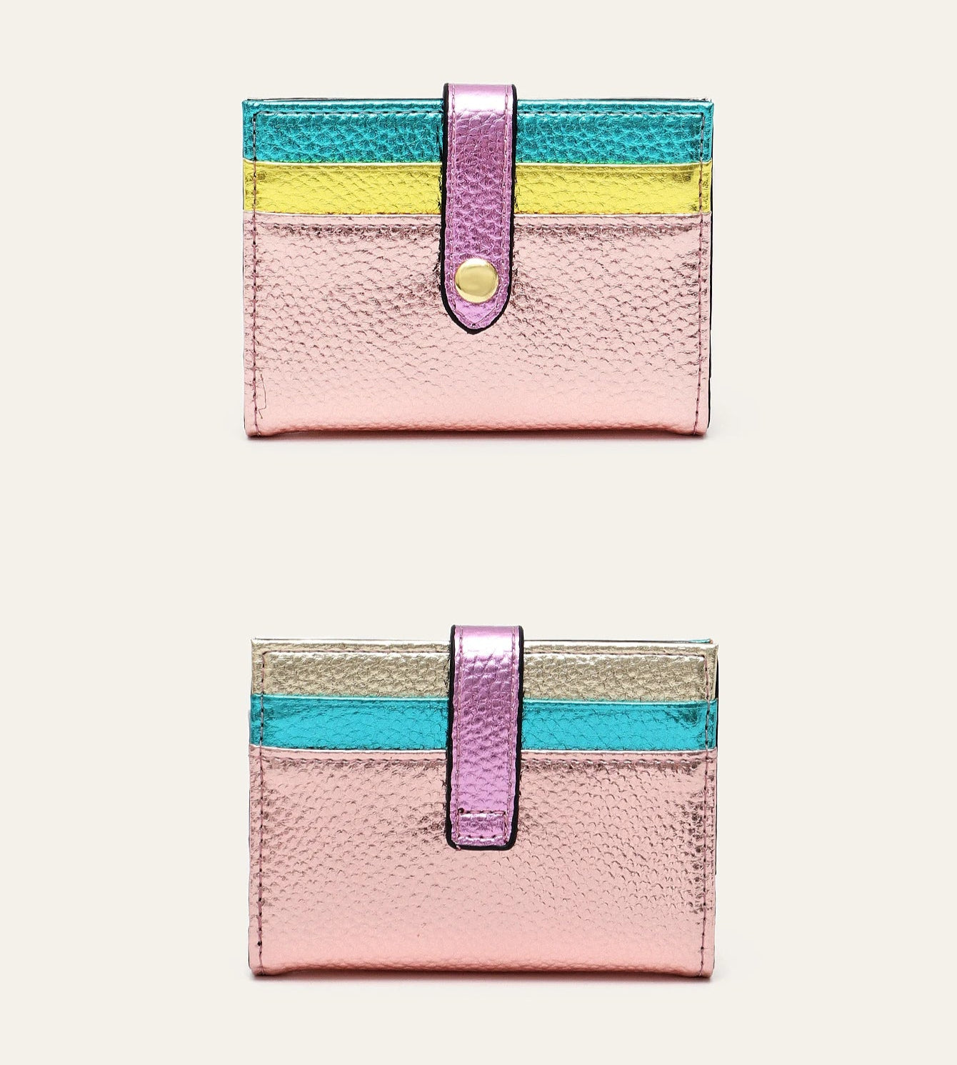 Fashion Metallic Color Block PU Leather Credit Card Holder