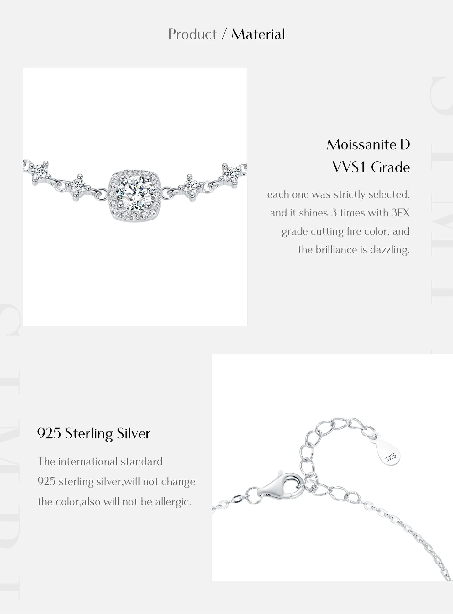 0.8CT D Color Moissanite Luxury Bracelet 925 Sterling Silver Bracelet For Women