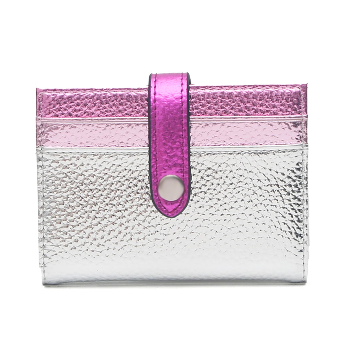 Fashion Metallic Color Block PU Leather Credit Card Holder
