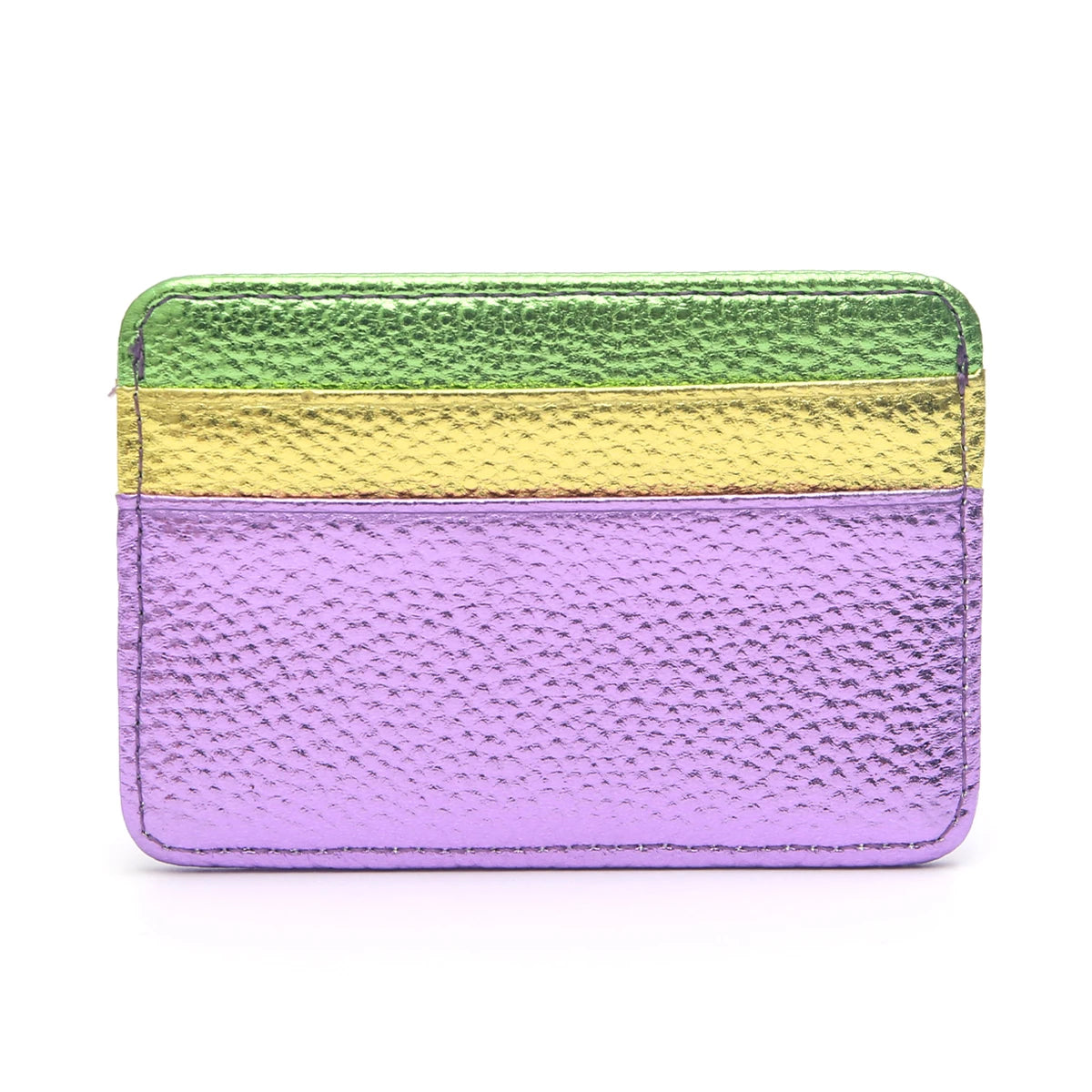 Luxury Metallic PU Vegan Leather Contrast Color RFID Thin Short Wallet Card holders