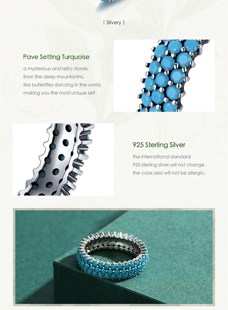 Genuine 925 Sterling Silver Luxury Turquoise Finger Rings For Women Vintage Rings