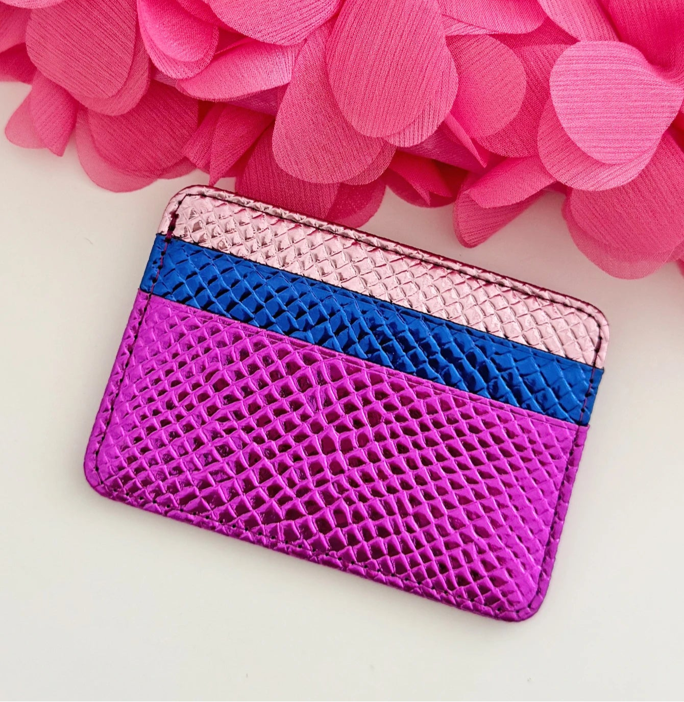 Luxury Metallic PU Vegan Leather Contrast Color RFID Thin Short Wallet Card holders