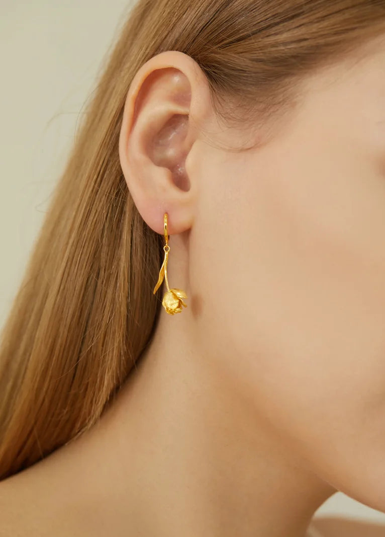 925 Sterling Silver Flower Dangle Earrings For Women Luxury Hoop Earring