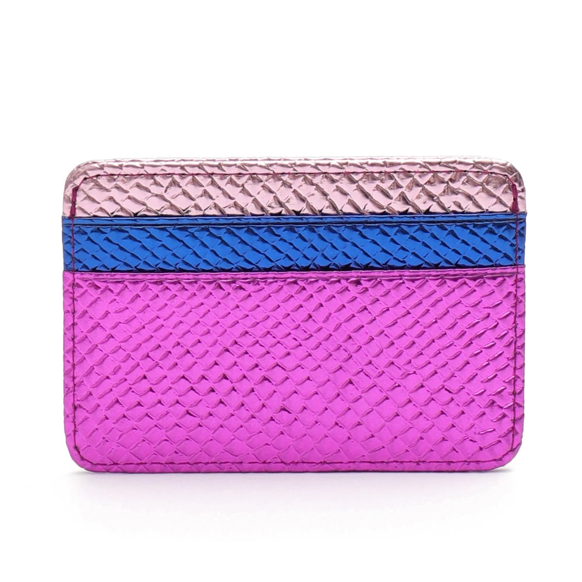 Luxury Metallic PU Vegan Leather Contrast Color RFID Thin Short Wallet Card holders