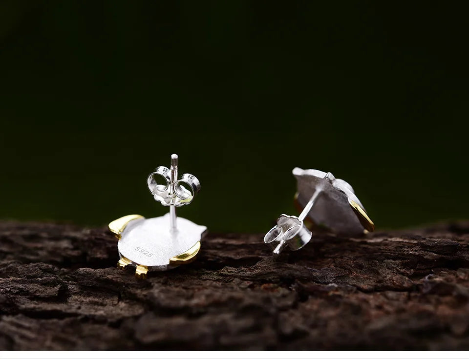 925 Sterling Silver Natural Creative Cute Owl Stud Earrings for Women