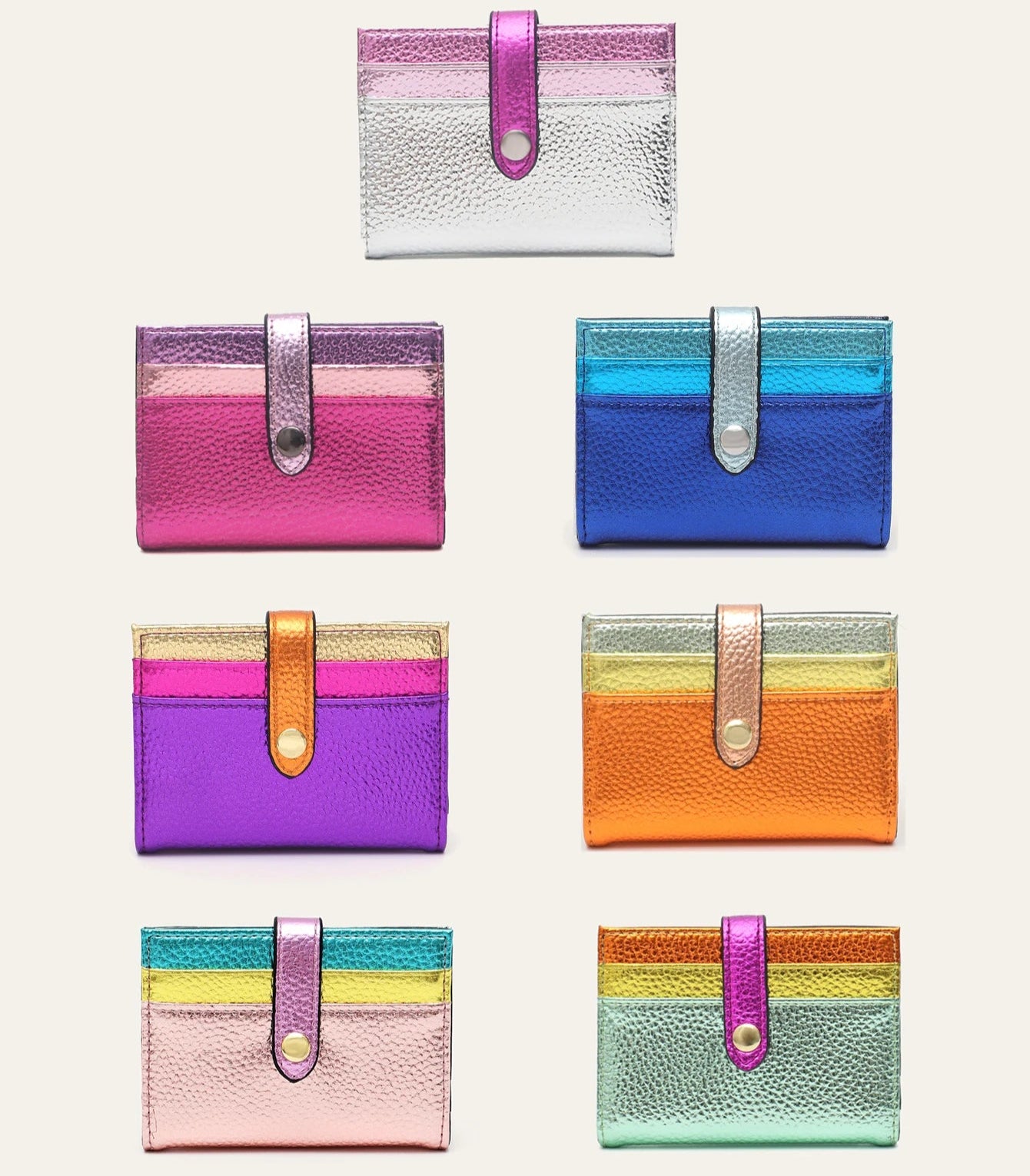 Fashion Metallic Color Block PU Leather Credit Card Holder