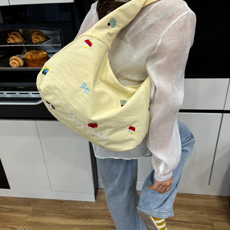 Embroidery Prints Shoulder Bags Large Capacity Simple Women's Bags