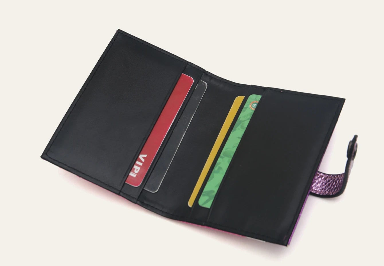 Fashion Metallic Color Block PU Leather Credit Card Holder
