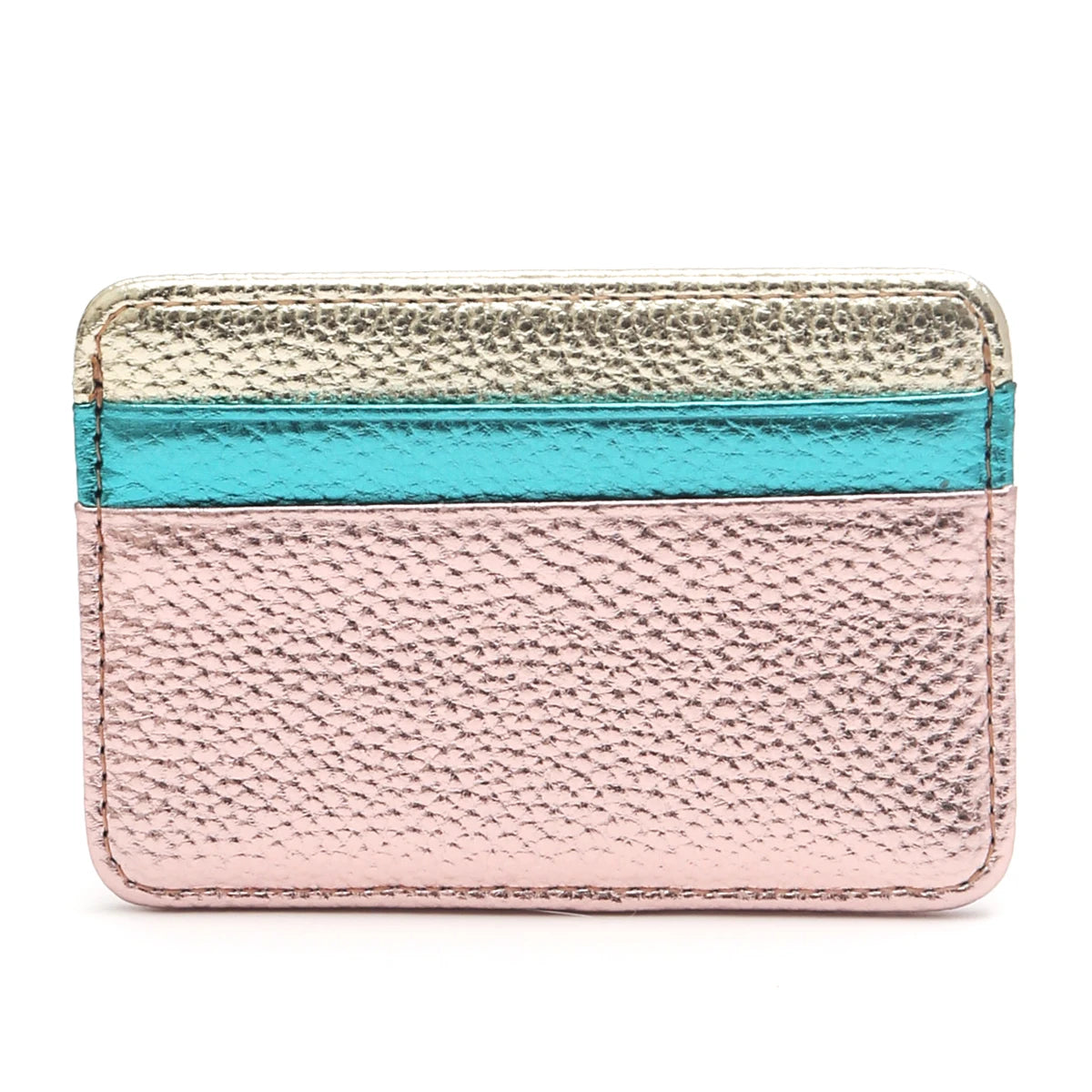 Luxury Metallic PU Vegan Leather Contrast Color RFID Thin Short Wallet Card holders