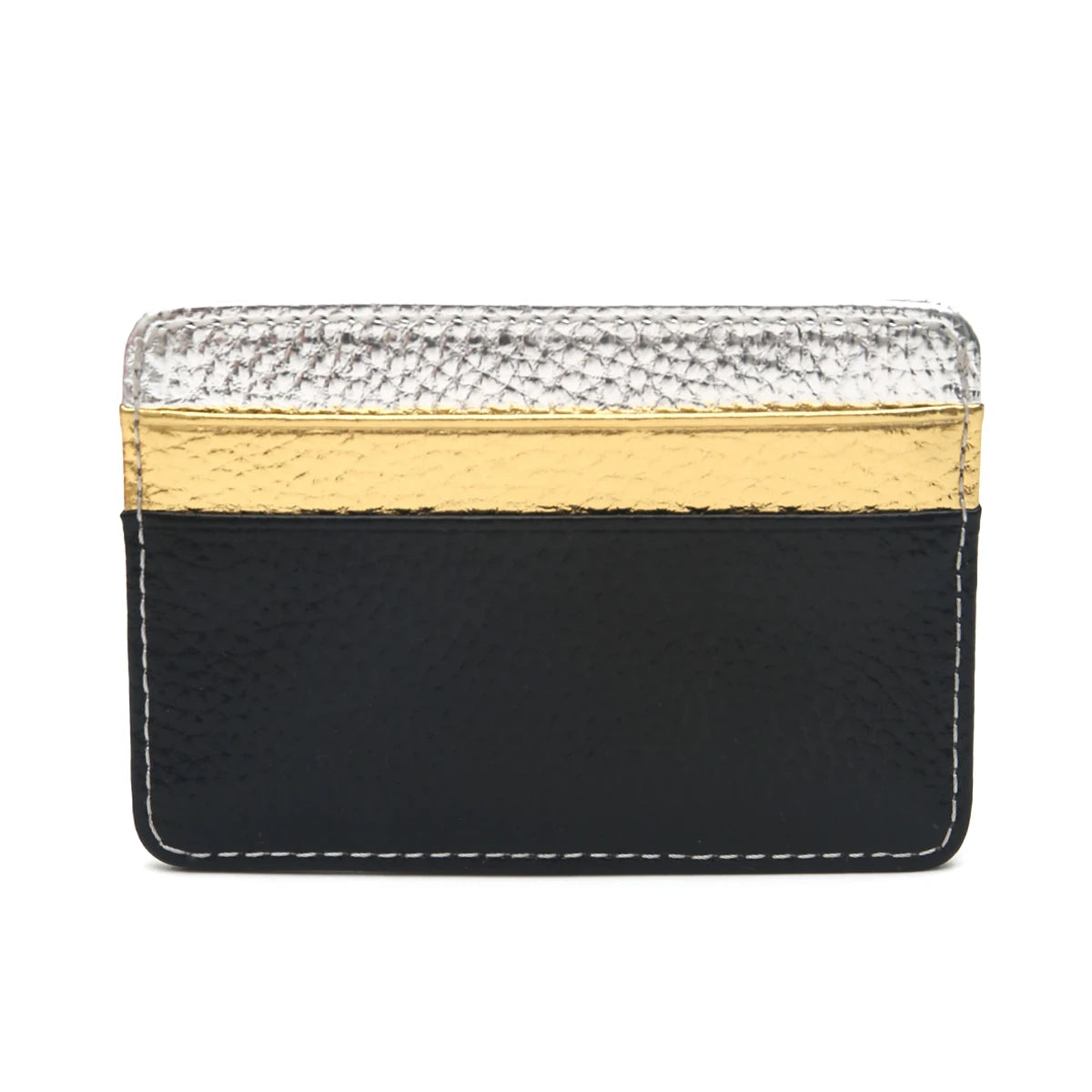 Luxury Metallic PU Vegan Leather Contrast Color RFID Thin Short Wallet Card holders