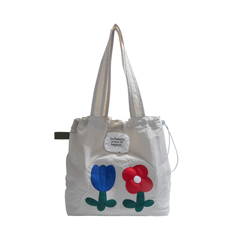 Embroidery flower tote bag