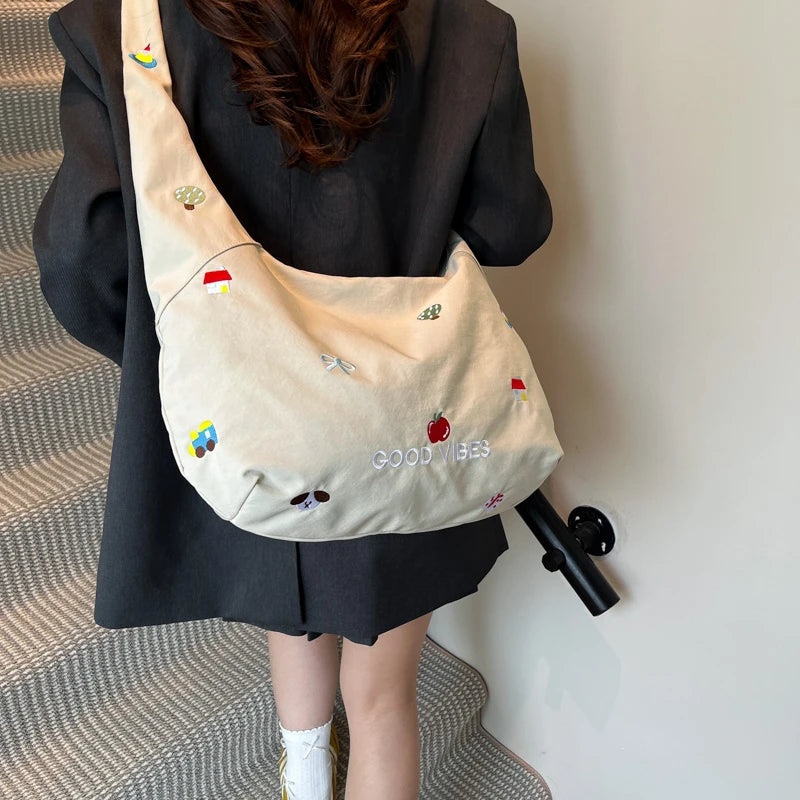 Embroidery Prints Shoulder Bags Large Capacity Simple Women's Bags