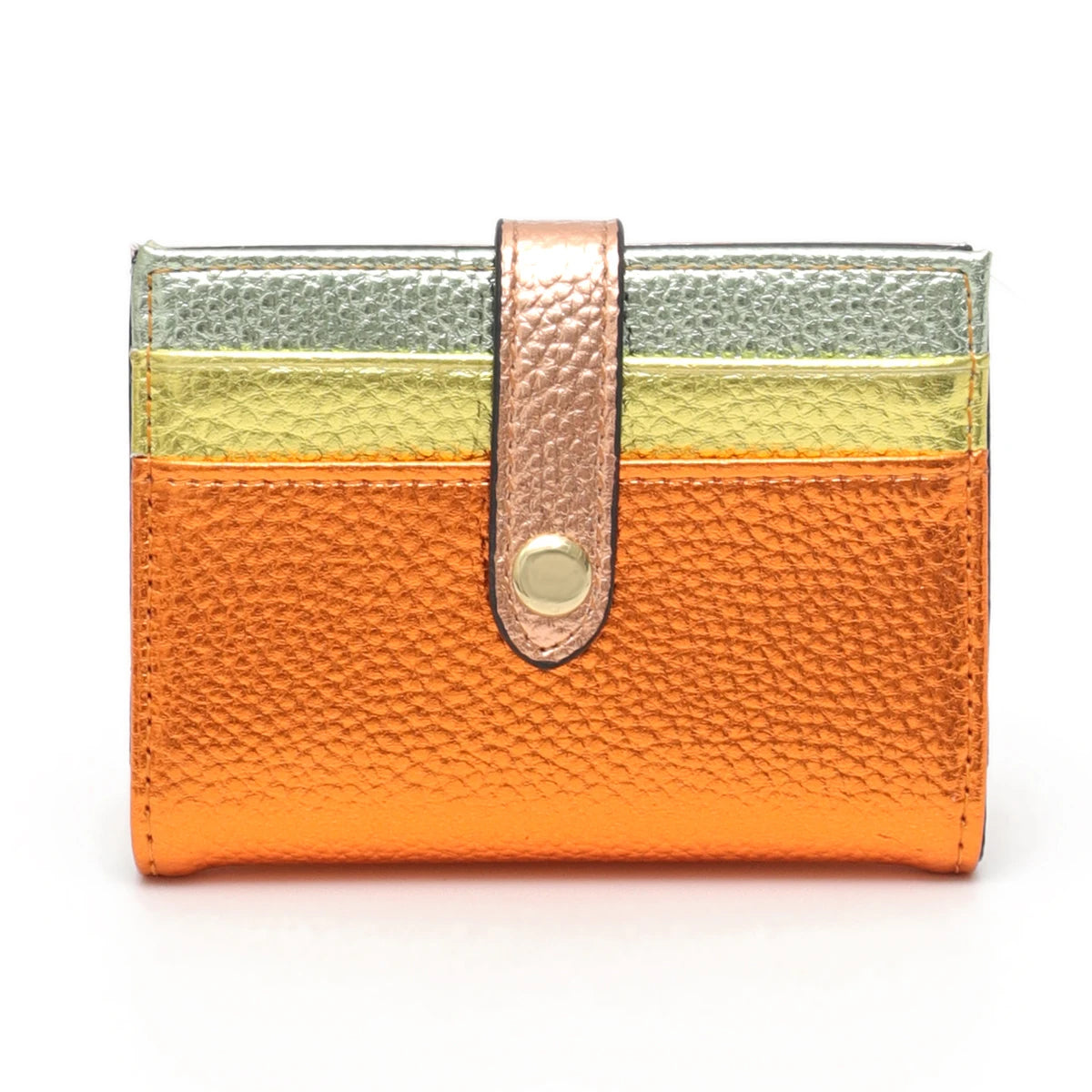 Fashion Metallic Color Block PU Leather Credit Card Holder