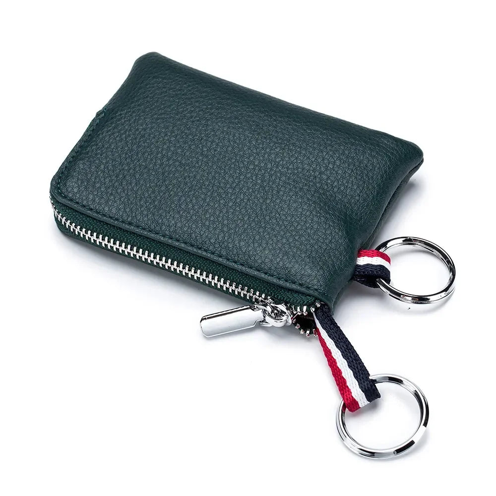 Leather Coin Purse Small Zipper Cute Wallet Soft Cowhide Leather Driver's License Key Bag Card Holder