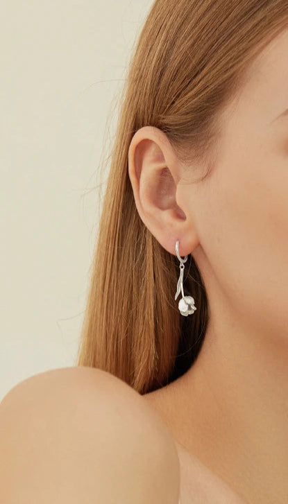 925 Sterling Silver Flower Dangle Earrings For Women Luxury Hoop Earring