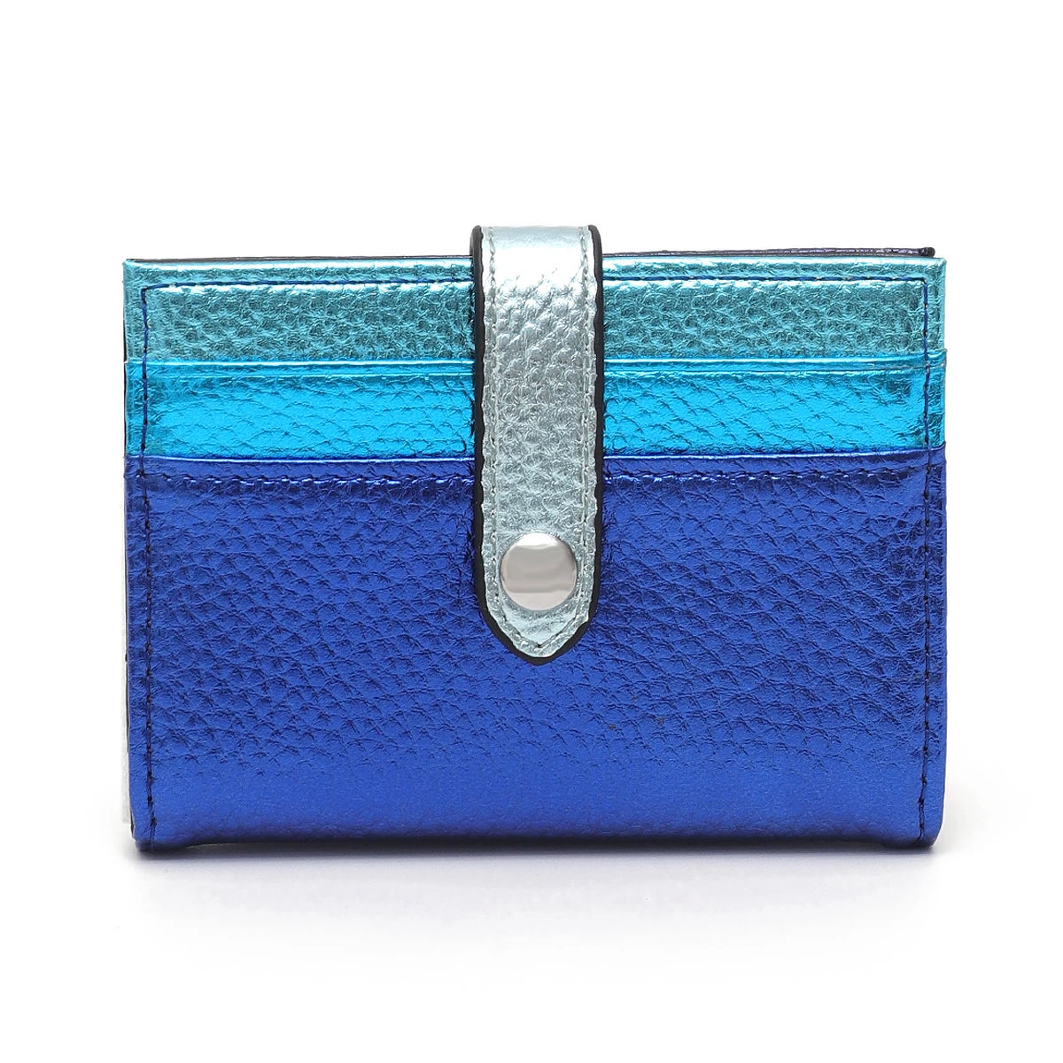 Fashion Metallic Color Block PU Leather Credit Card Holder