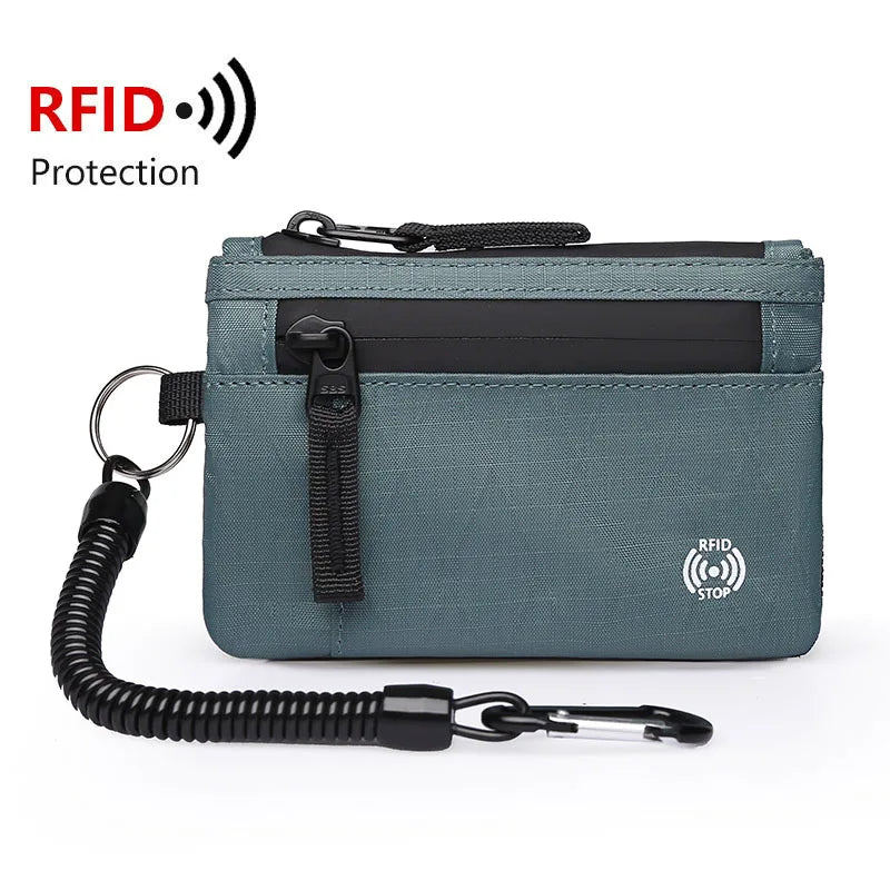 Men Credit Card Holder Nylon Slim Purse Zipper Key Card Case