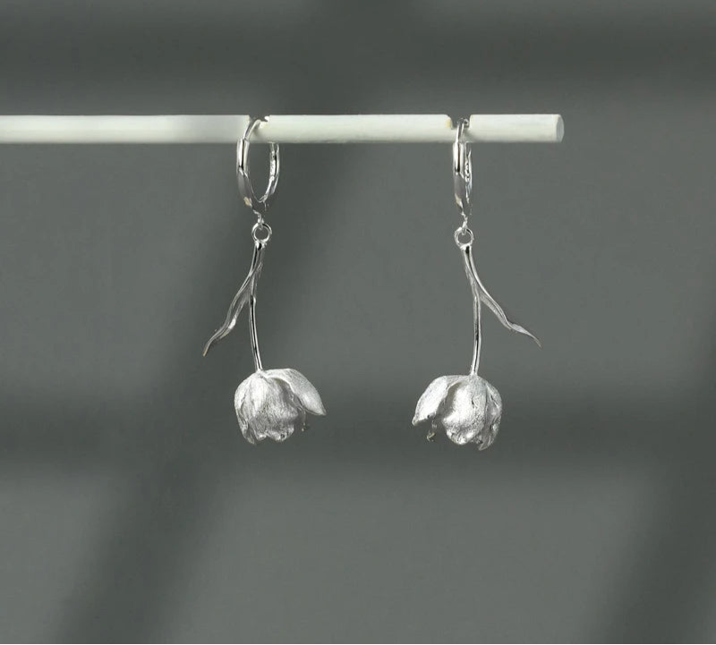 925 Sterling Silver Flower Dangle Earrings For Women Luxury Hoop Earring