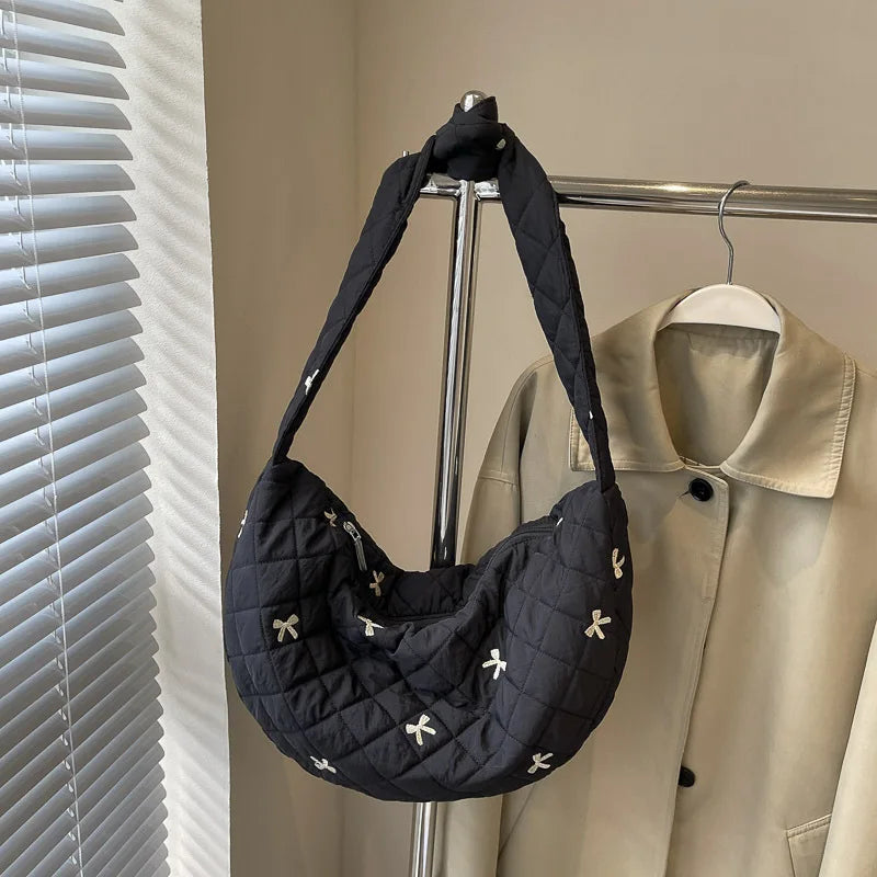 Fashion Diamond Bow One Shoulder Crossbody Dumpling Bag