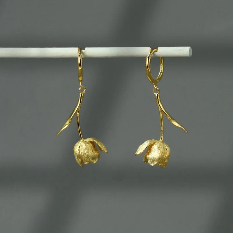 925 Sterling Silver Flower Dangle Earrings For Women Luxury Hoop Earring