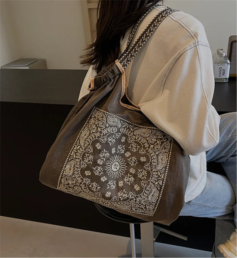  Fashion Nylon Embroidered Women's Shoulder Bag Large Capacity Shopping Bag 