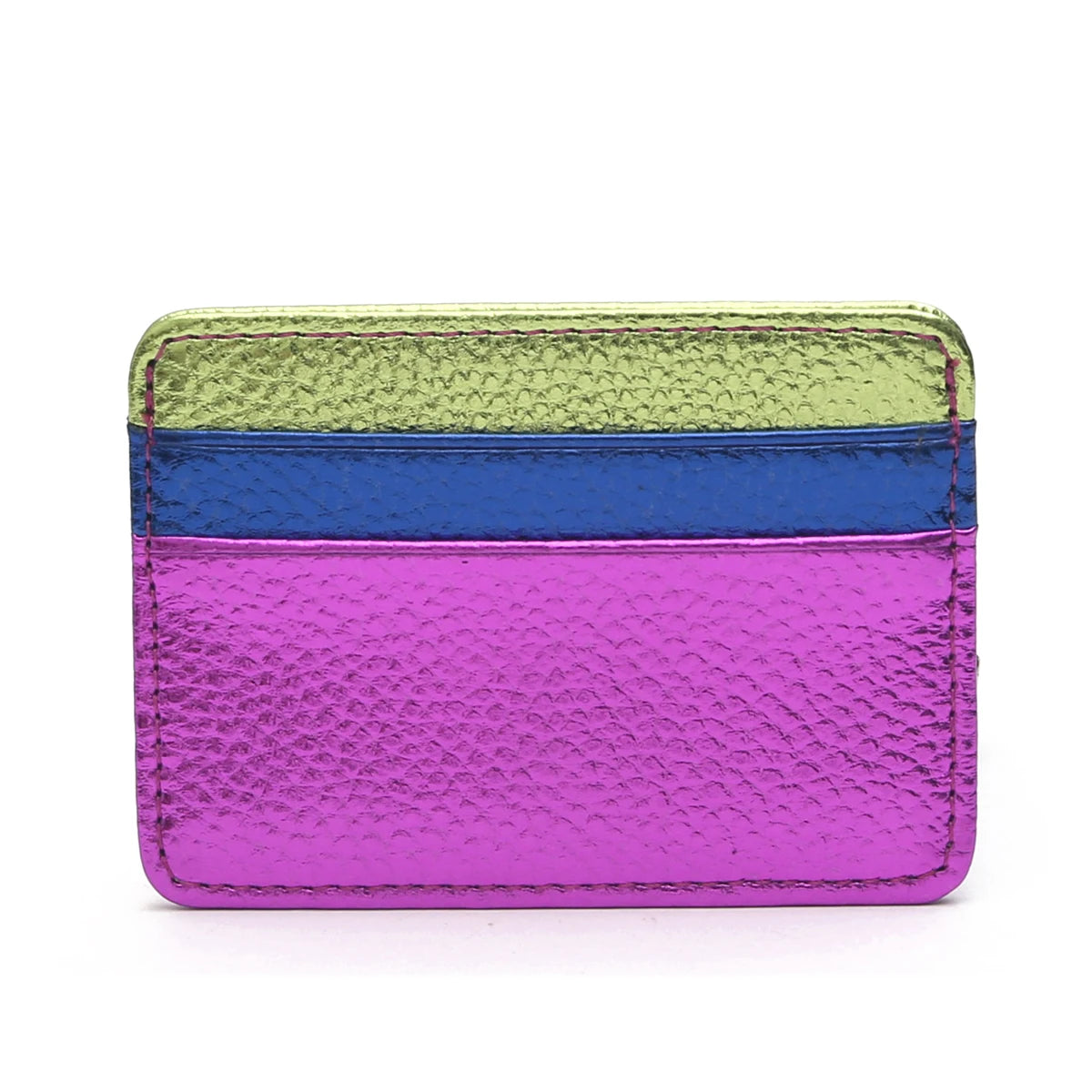 Luxury Metallic PU Vegan Leather Contrast Color RFID Thin Short Wallet Card holders