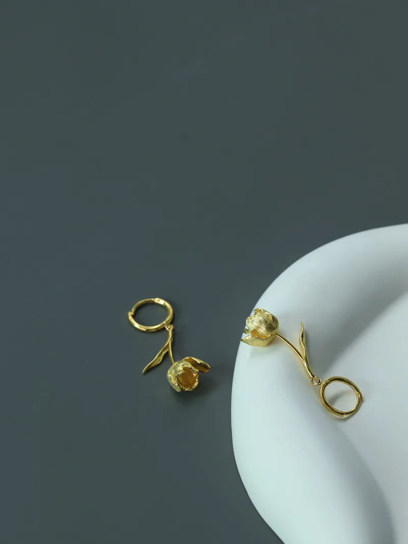 925 Sterling Silver Flower Dangle Earrings For Women Luxury Hoop Earring