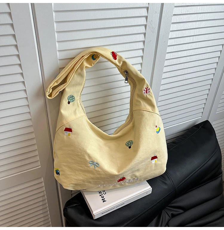 Embroidery Prints Shoulder Bags Large Capacity Simple Women's Bags