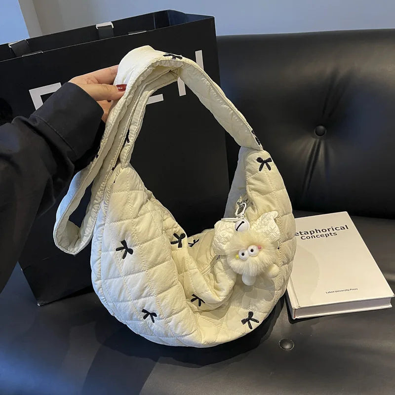 Fashion Diamond Bow One Shoulder Crossbody Dumpling Bag