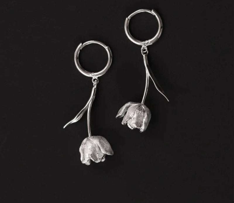 925 Sterling Silver Flower Dangle Earrings For Women Luxury Hoop Earring
